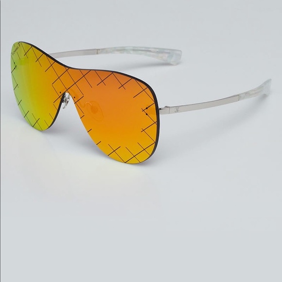 Silvertone Metal and Red Tinted Shield Sunglasses - Picture 1 of 6